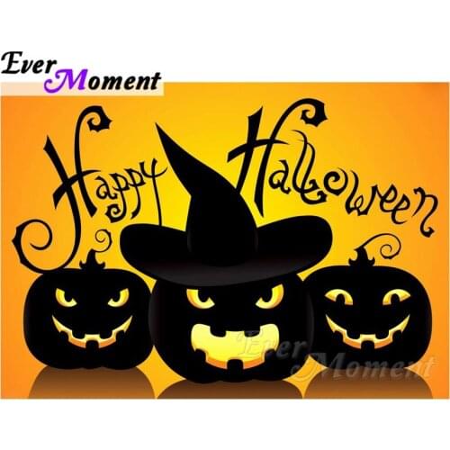 Ever Moment Diamond Painting Happy Halloween Pumpkin Orange Color Diamond Mosaic Embroidery Full Square Festival Gift ASF1070