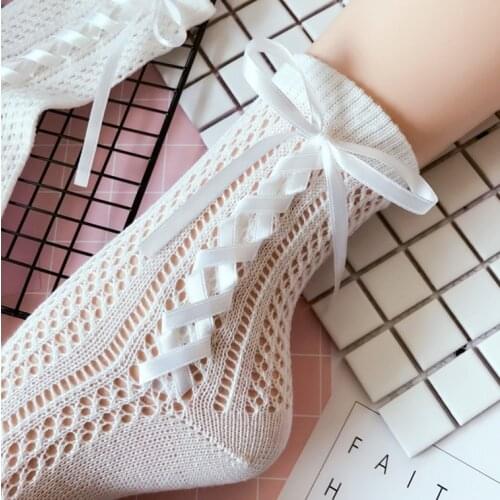 Japanese Lolita bandage cotton socks hollow small sexy ribbon bow pile socks Korea sweet socks