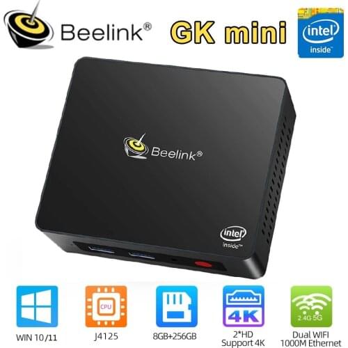 Beelink GK mini Intel Celeron J4125 Quad Core Mini PC DDR4 8GB 256GB SSD Windows 10 Desktop with HD Port 1000M LAN Dual Wifi Com