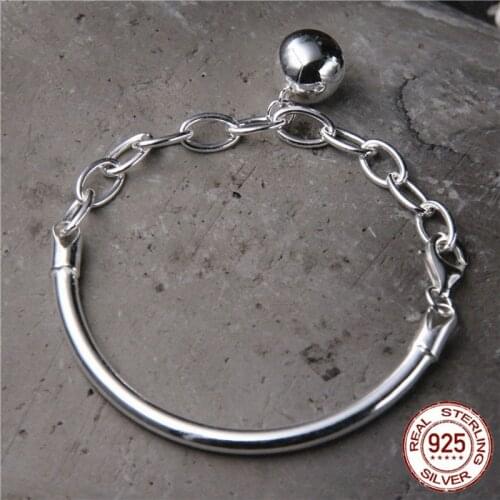 Pure 925 Sterling Silver Bracelet for Women Round Beads Chain Tube Mixed Polishing Charm Bracelets Fine Jewelry Free Shipping