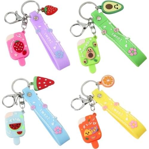 Hot Sales Cartoon Strawberry Ice Cream Keychain Lovely Bag Pendant Avocado Keyrings