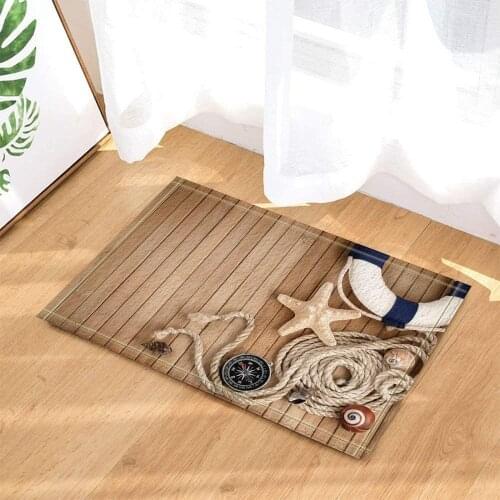 Yellow wooden board white rope black compass pink starfish shell blue swim ring bathroom door mat anti-slip floor indoor porch r