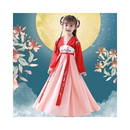 Chinese style childrens clothing Hanfu spring and autumn retro baby Tang suit little girl costume stitching embroide