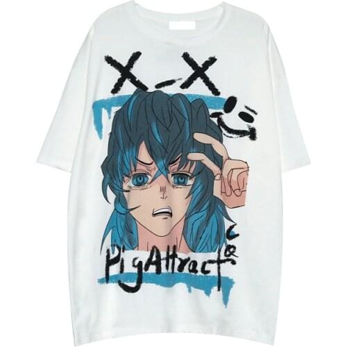 Summer Streetwear Fashion Japan Retro Hand Painted Graffiti Loose Short Sleeve Long Men T Shirt For Women Cotton Tops White