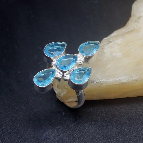 Hermosa Jewelry Amazing Hot Sale Shiny BlueTopaz Silver Color Wedding Charms Band Ring For Women Ladies Size 8.5 HD929