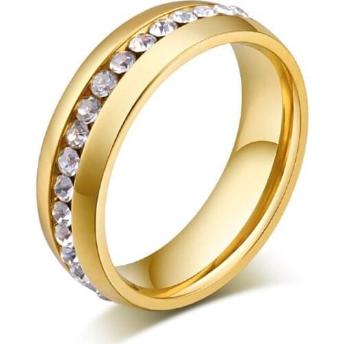 Fashion Charm Full Crystal Finger Rings for Women Men Classic Wedding Rhinestone Stainless Steel Ring Jewelry Size 5 to 14