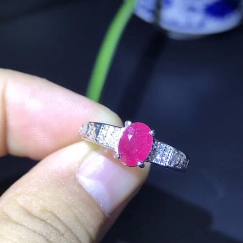 Natural ruby ring, 1 carat ruby, 925 silver, ladies style