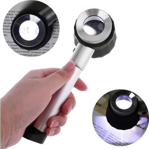 10X Magnifier Loupe Lens with Scale LED Light Handheld Reading Holding Metal Magnifying Glass for textile print jewelry repair
