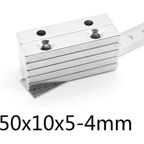 5-20PCS 50x10x5-5mm NdFeB N35 Big Strong Sheet Rare Earth Magnet 2 holes 5mm Block Magnets Powerful Magnetic 50*10*5-5mm