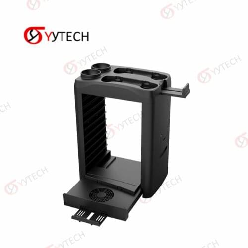 YYTECH Multifunctional Storage Rack Charging Dock Base Stand Cooler Fan with Headset Disc Storing Bracket for PS5 DE/UHD