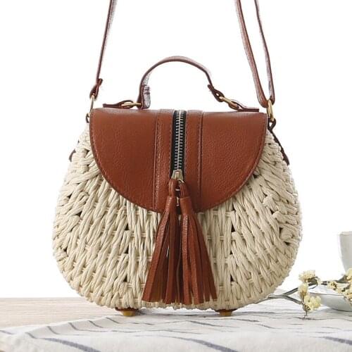 Fashion Straw Rattan Shoulder Bags For Women Summer Beach Bohemia Travel Handbag Leather Handle Crossbody Messenger Bags Female