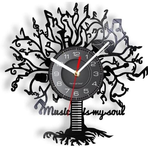 Music is My Soul Modern Design Music Classic Black Hanging Vinyl Record Clocks Wall Watch Home Decor Musician Rock n Roll Gift