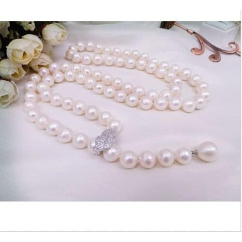 New design 9-10mm round south sea white pearl necklace 24inch 925s