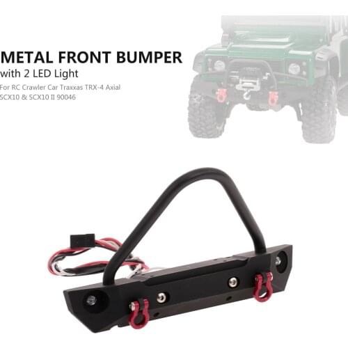 New Metal Black Front Bumper Metal with 2 LED Light for 1/10 RC Crawler Car Traxxas Axial SCX10 & SCX10 II 90046 RC Parts