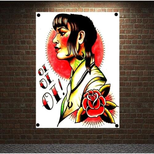 OI OI OI! Tattoo Banners Vintage Canvas Painting Wall Art Print Posters Home Decor Mural Hanging Flags 4 Gromments in Corners