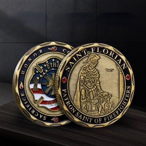 Firefighters Patron Saint Commemorative Coin Saint Florian American Green Bronze Gilded Coin Collection to Play Collection Gift