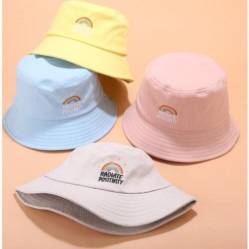 2020 Embroidery Rainbow Bucket Hat For Women Candy Cotton Fishing Cap Outdoor Sports Beach Panama Flat Top Female Sun Hat Sunhat