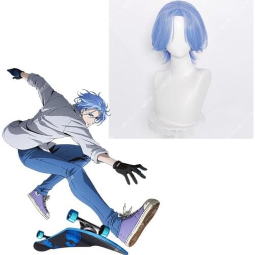 SK8 the Infinity Langa Cosplay Wig Light Blue Short Straight Middle Part Mullet Heat Resistant Hair Role Play