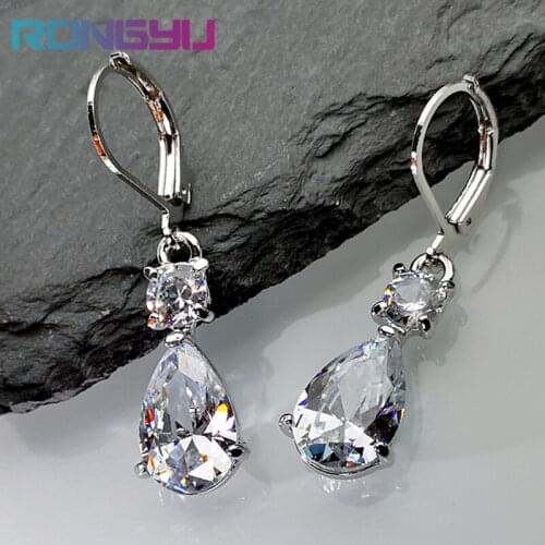 RONGYU Luxury Fashion White Drop Pear Shape Zircon Crystal Pendant Drop Earrings For Bridal Wedding Exquisite Elegant Jewelry