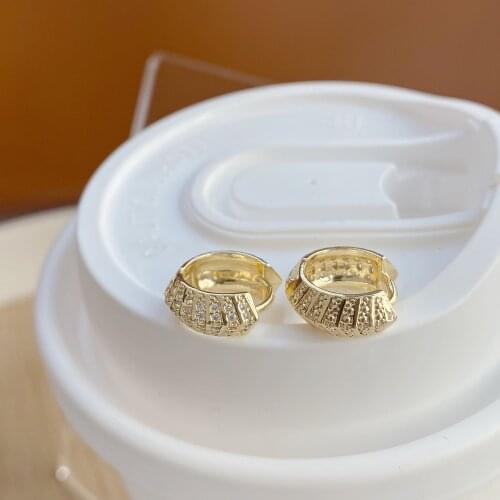 14k Real Gold Plated Jewelry Micro-inlaid Zircon Small Round Shine Earrings for Woman Daily Simple Fashion Hoop Earring