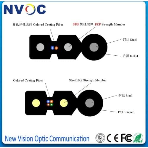 SM,2core,G657A1,Steel Strength member(0.5mm*2)+Steel Messenger(1.0mm),LSZH Jacket,Dia: 5.0*2.0,GJYXFCH FTTH Outdoor Fiber Cable