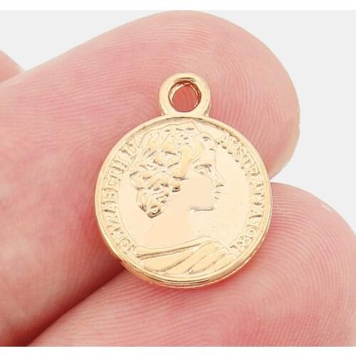 20PCS Vintage Gold Alloy Coin Shape Charms Pendants ELIZABETH.II AUSTRALIA 1981 Pendant for Necklace Jewelry