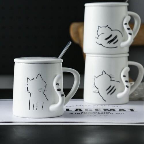 Japanese cat tail ceramic cup creative mark cup cartoon water cup cute coffee cup with cover to do sound the same style