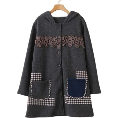Japanese Kimono Chaquetas Ethnic Thick Warm Hooded Embroidery Plaid Patchwork Fleece Vintage Women Autumn Winter Coat Jacket