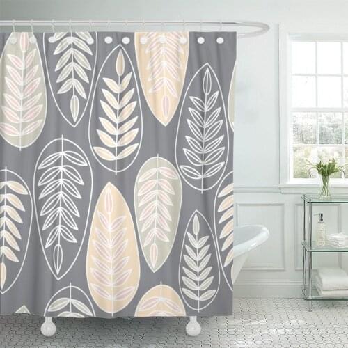 Green Leaf Silhouettes of Leaves Pattern Scandinavian on Dark Shower Curtains Waterproof Polyester Fabric 60 x 72 inches