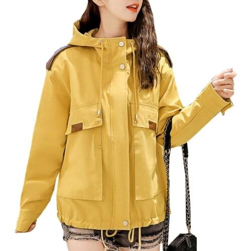 Hooded Jackets Ladies Big Pockets Loose Coat Yellow Green Khaki Spring Oversized Windbreaker Jacket Chic Casual Women Clothes
