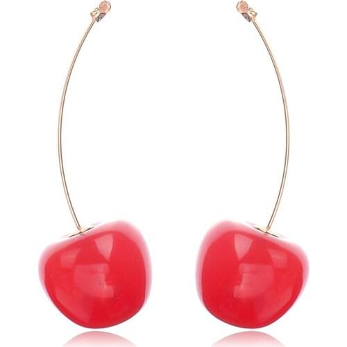 New Fashion Red Cherry Fruit Simple Dangle Earrings For Women Tassel Dangle Earrings Sweet Long Pendant Girl Gift Korea Jewelry