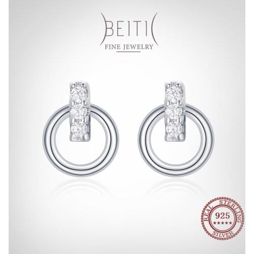 Beitil Authentic 925 Sterling Silver Geometric Design Cubic Zirconia Stud Earrings For Women Minimalist Fine Jewelry