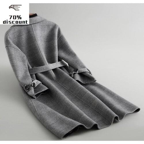 Autumn Winter Wool Coat Women England Style Plaid Slim Real Wool Coats Female Long Jackets Outerwear Manteau Femme