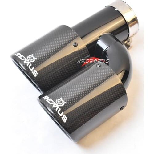 1PC Glossy Black Stainless Steel Straight Muffler Pipe Curly Carbon H Style Left Side End Tail Exhaust Tip
