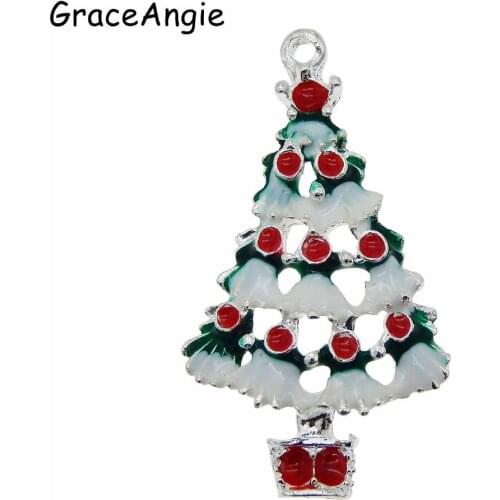 10pcs Fashion Baby Gifts Beautiful y Alloy Christmas Tree Enamel Earrings Jewelry Charm Necklace Pendant 36x20mm Free ShipColor
