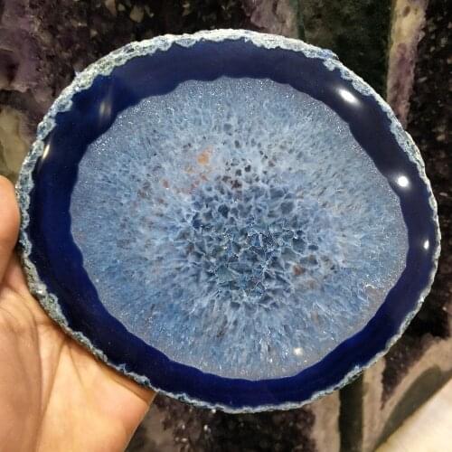 120-140MM Beverage Stone Cup Mat Natural blue Agate Slices Coasters with free bracket healing for Table