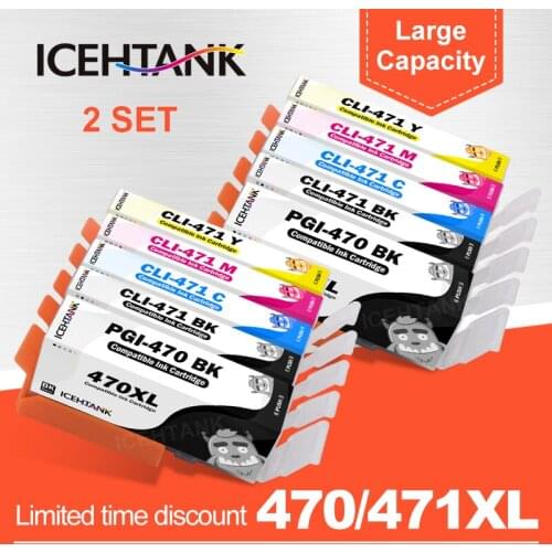 2 Set For Canon 470 471 PGI-470 CLI-471 Compatible ink Cartridge PIXMA MG6840 MG5740 MG 6840 MG 5740 TS5040 TS6040 Printer
