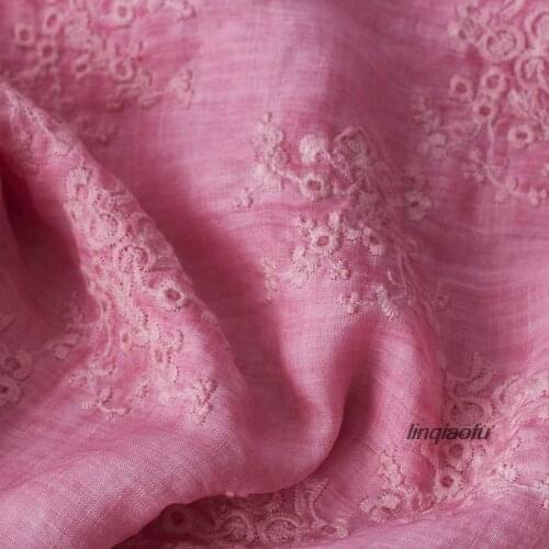 2019 brand pink pure ramie thin cotton embroidered robe fabric High-end linen fabric