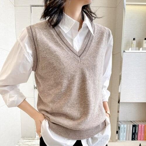 2021 New 100% Wool Cashmere Knitted Tank Tops Women Spring Waistcoats Pullovers Sweater Female Jumper Sleeveless Vests Coat