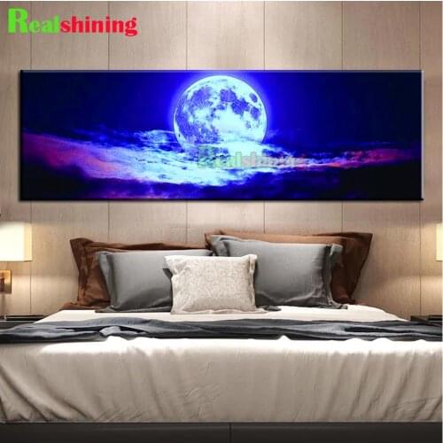 5D DIY Diamond Painting Bright moon landscape diamond cross stitch full square round mosaic embroidery long planet art N2242