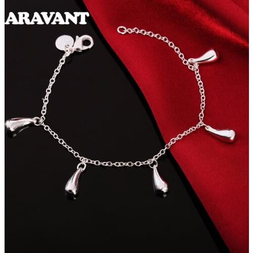 925 Silver Water Drop Charm Bracelet Chains For Women Wedding Fashion Jewelry