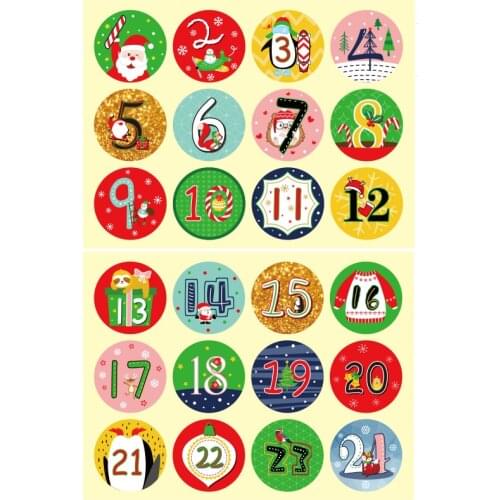 96pcs Merry Christmas Gift Stickers Advent Calendar Number Sticker Xmas Decoration Packaging Sealing Labels Stationery Sticker