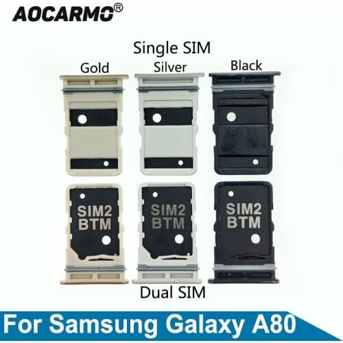 Aocarmo Dual & Single Sim Card MicroSD Holder Nano Sim Card Tray Slot Replacement Part For Samsung Galaxy A80 SM-A805F