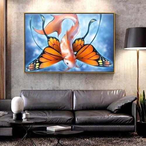 Artcozy Oil Canvas Painting fish_butterfly- For Home Decoration Wall Art