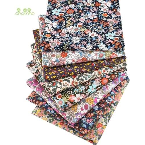 Chainho,8 Pcs/Lot,Floral Printed Patchwork Cloth,Plain Cotton Fabric, DIY Sewing &Quilting Poplin Material For Baby&Child,PCC093