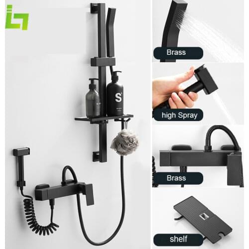 Black Shower Faucet Cold and Hot Can Be Installed at Any Height Simple Bathtub Faucet Wall Mounted Shower