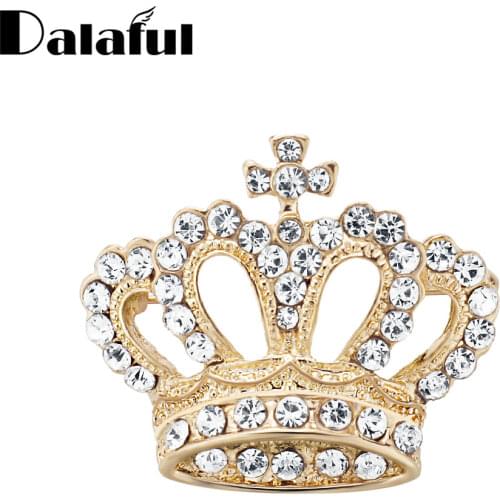 Dalaful Cute Crown Brooch Rhinestone Crystal Breastpin Collar Pin Womens Jewelry Cloth Decoration Brooches Gift For Woman Z038