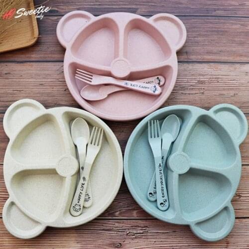 Baby Bowl/ Spoon/ Fork Feeding Food Tableware BPA Free Cartoon Kids Dishes Baby Eating Dinnerware Set Anti-hot Training Plate