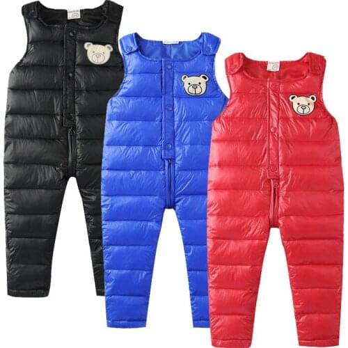 Baby Down Pant Boys Warm Duck Down Overall for Russia Winter Children Trousers Kids Jumpsuit 2-4 Years Baby Girls Pants