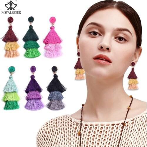 RoyalBeiery Long Pendant Earrings Fashion Jewelry Tassel Pendant Earrings Female Models 6 Colors Optional Wedding Gift 0282